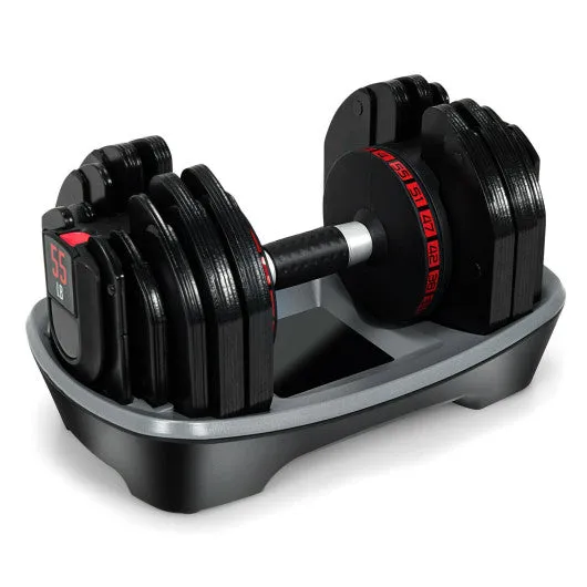 55 Lbs Adjustable Dumbbell with 18 Weights Storage Tray for Gym Home Office