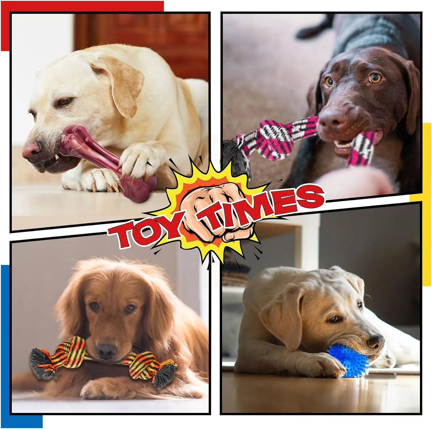 9 Pack Heavy Duty Various Dog Chew Toys Pack for Aggressive Chewers - Includes Large Rope Toys, Squeaky Toys & Indestructible Chew Bone for Medium, Large & X-Large Breeds Dogs