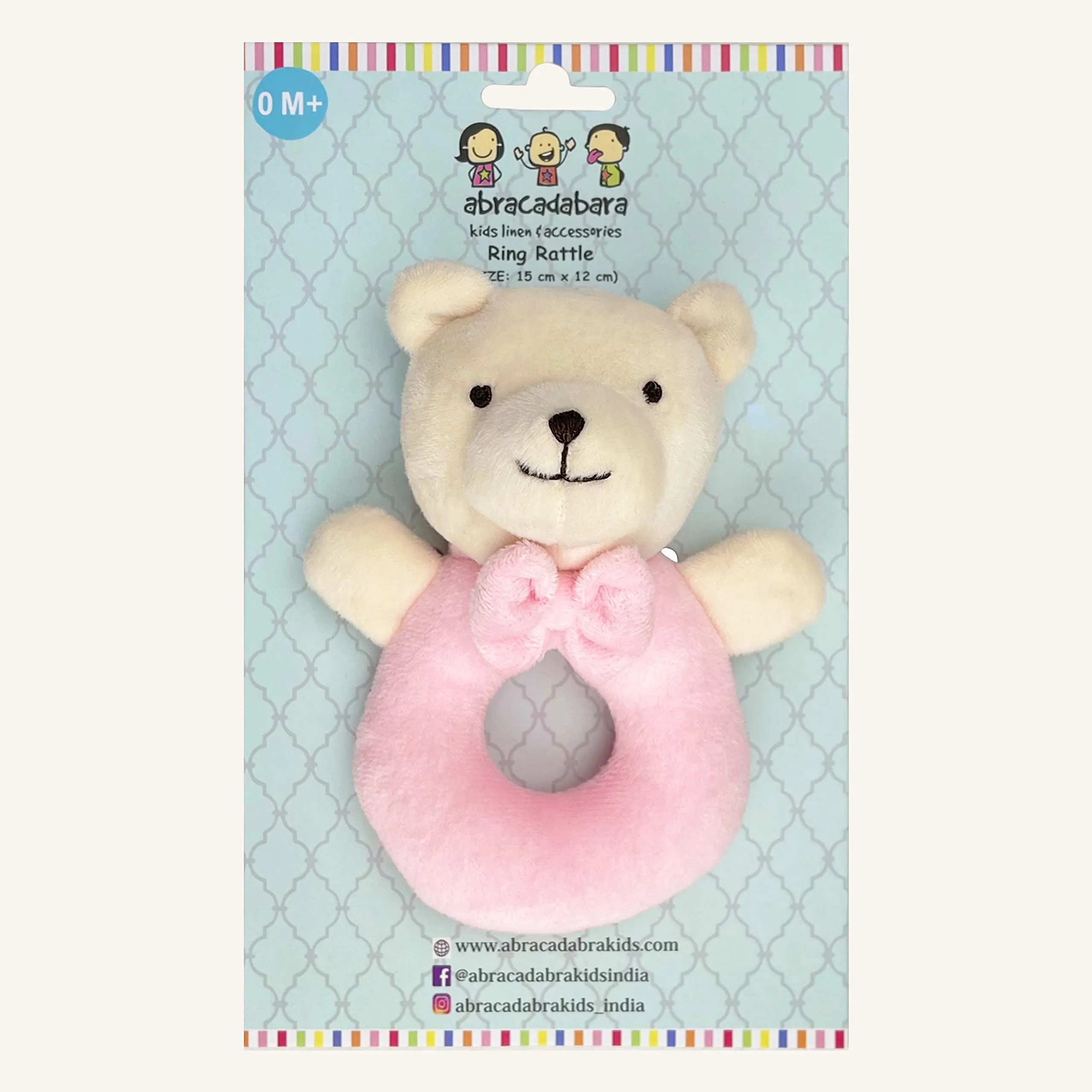 abracadabra Polyester Ring Rattle Toy For Newborns & Babies-Develops Sight, Sound & Motor Skills (0-24 Months, Bear Pink, 14 X 11 X 7 Cm)