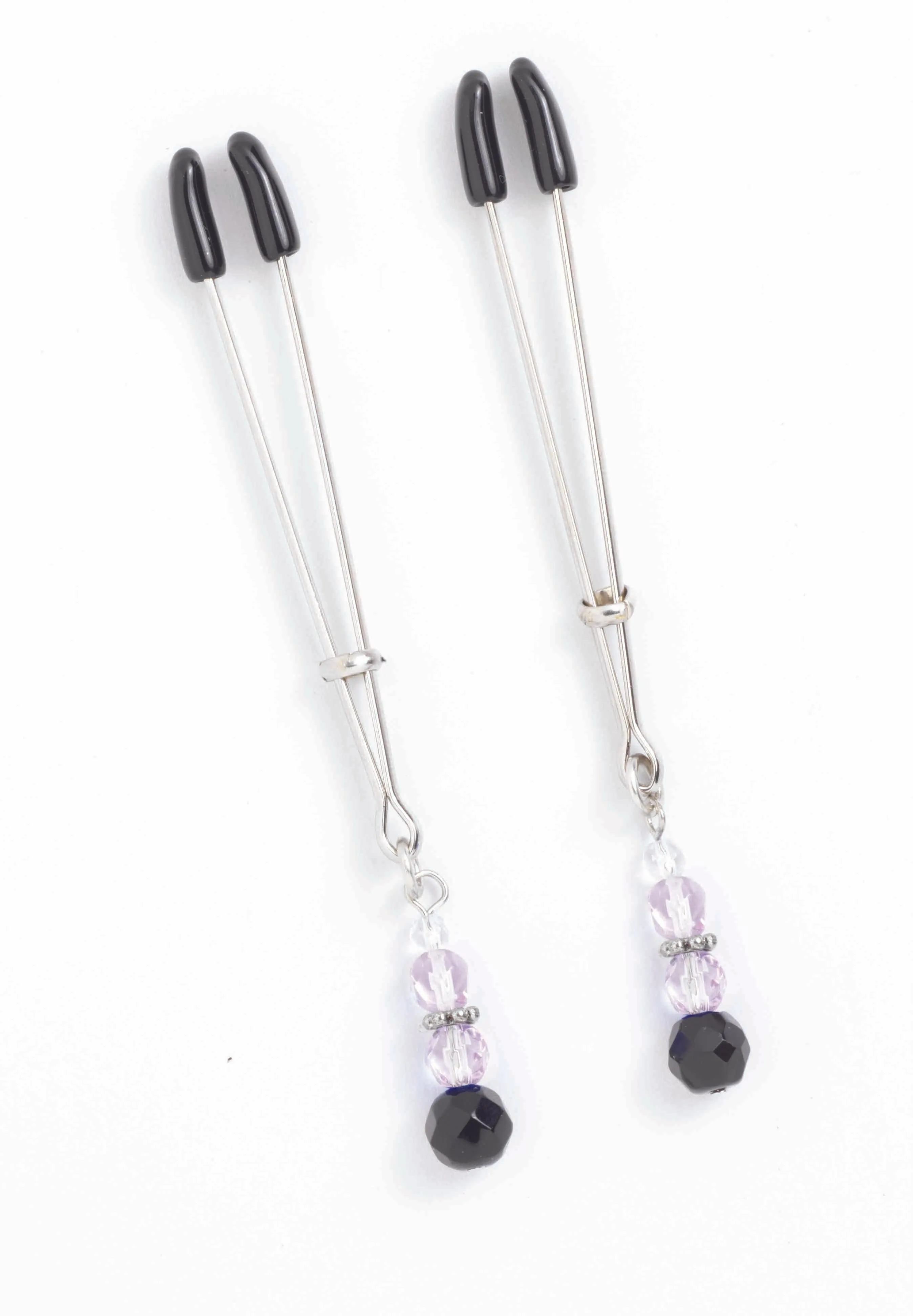 Adjustable Tweezer-Style Beaded Nipple Clamps with Violet Purple Beads