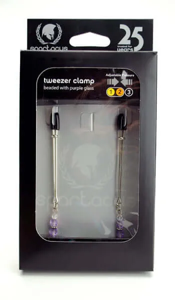 Adjustable Tweezer-Style Beaded Nipple Clamps with Violet Purple Beads