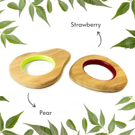 Babycov Fruit Shape Colorful Neem Wood Teethers for Babies | Pear & Strawberry | Child Safe Teether | Set of 2 | Wooden Teethers