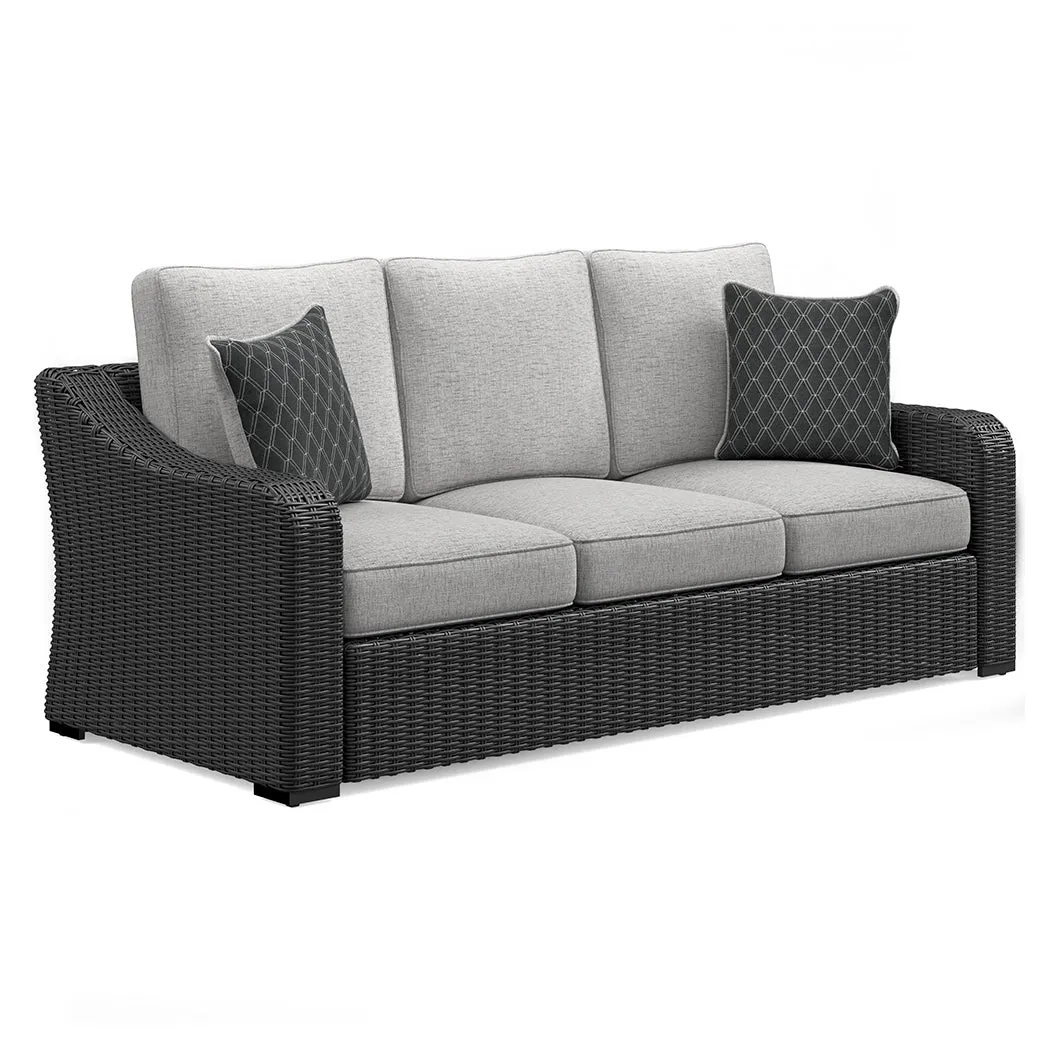 Beachcroft Outdoor Sofa and 2 Chairs with Coffee Table in Black/Light Gray