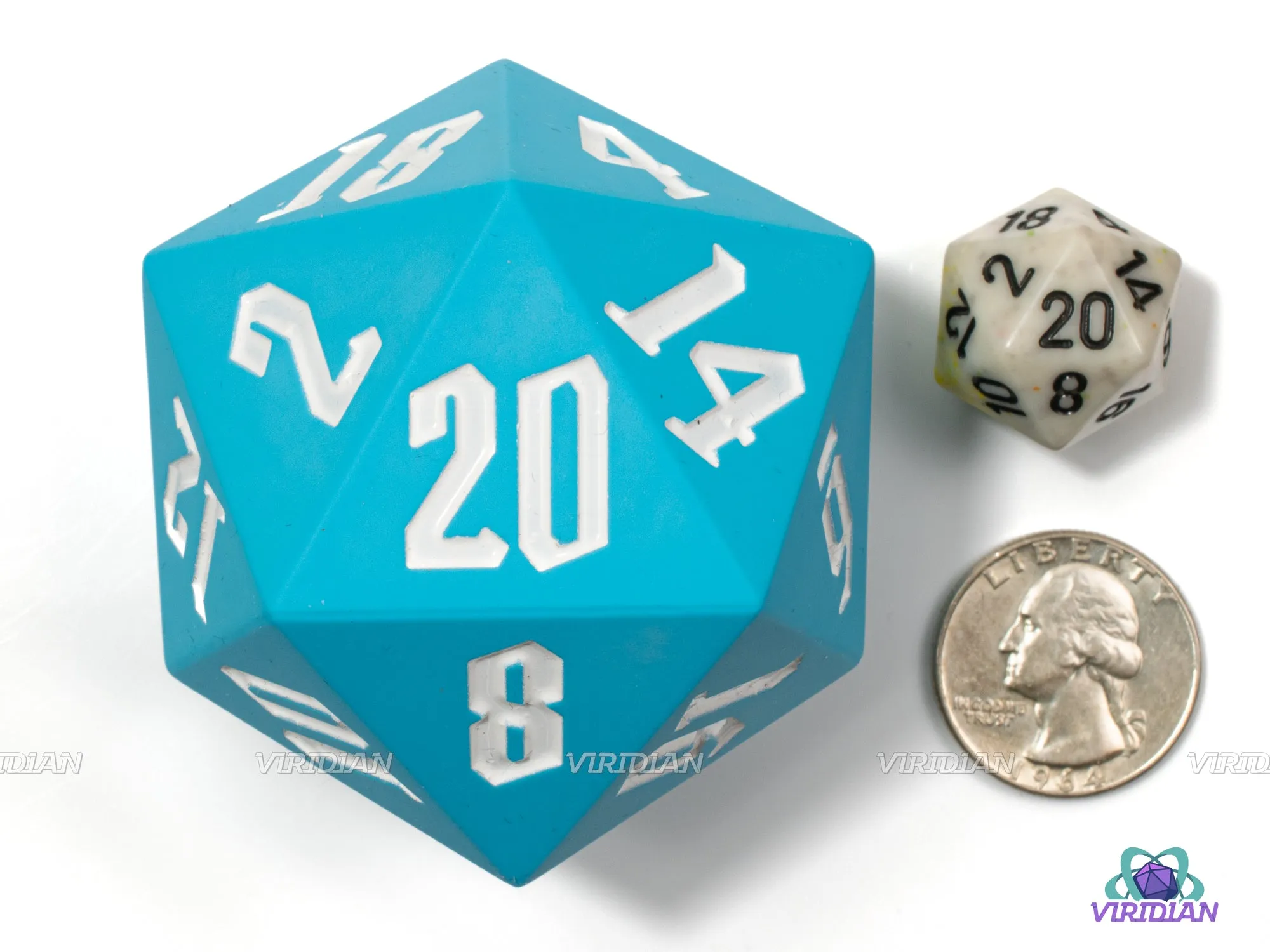 Big Blue & White (Silicone) | 55mm Rubber Silicone Bouncy | Giant D20 Die (1)