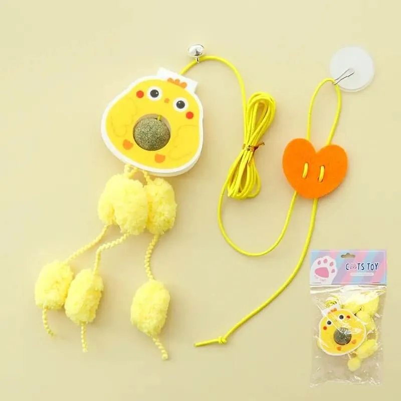 Cat Interactive Cartoon Chick Design Toy Retractable Door Hanging Catnip Ball Toy