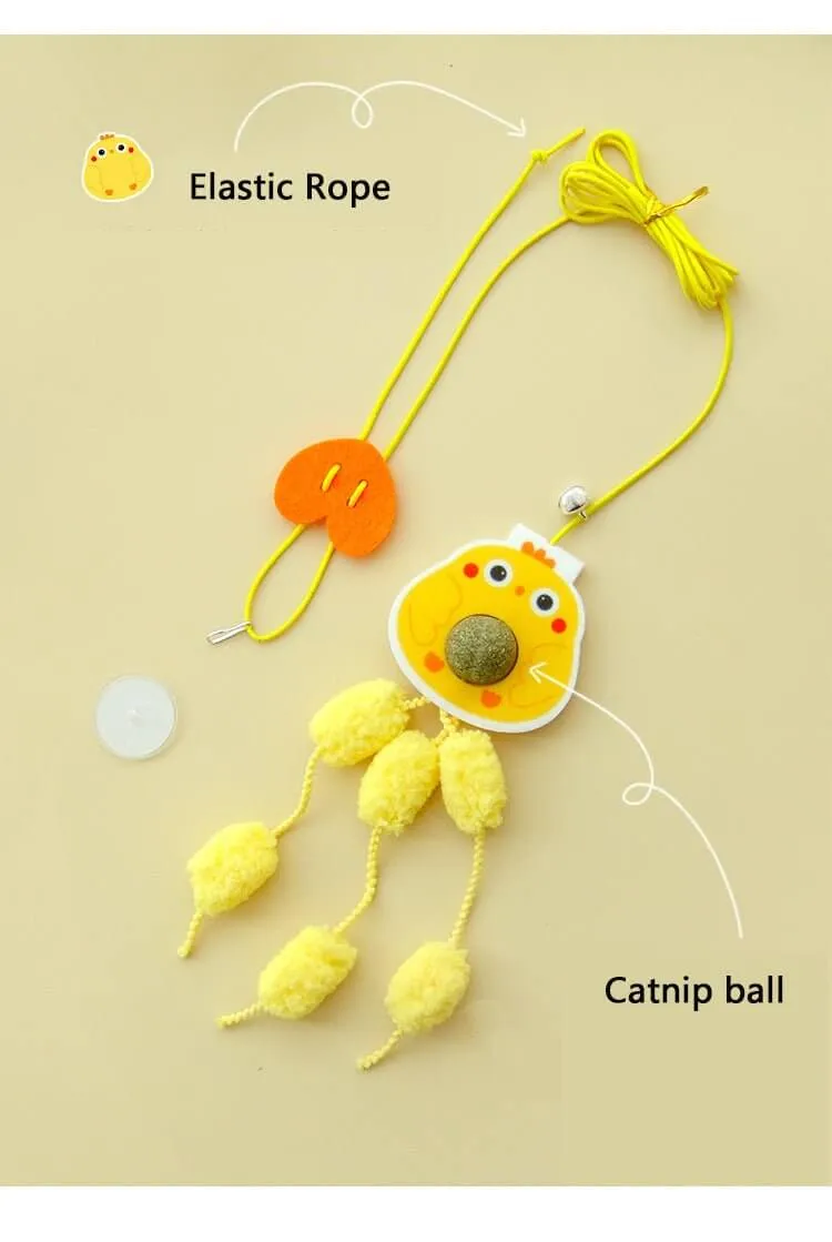 Cat Interactive Cartoon Chick Design Toy Retractable Door Hanging Catnip Ball Toy