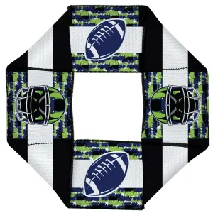 Dog Toy Squeaky Octagon Flyer - Football   Helmet/Scribble Stripe Black/White/Neon Green/Blue