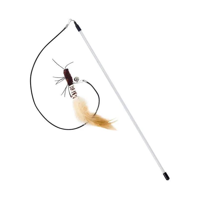 Dr.DC Interactive Teasing Cat Stick with Insect, Dragonfly & Feather Toys - Fun Pole for Play & Training