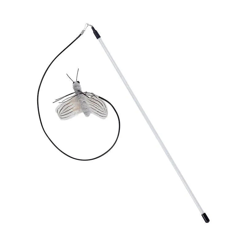 Dr.DC Interactive Teasing Cat Stick with Insect, Dragonfly & Feather Toys - Fun Pole for Play & Training