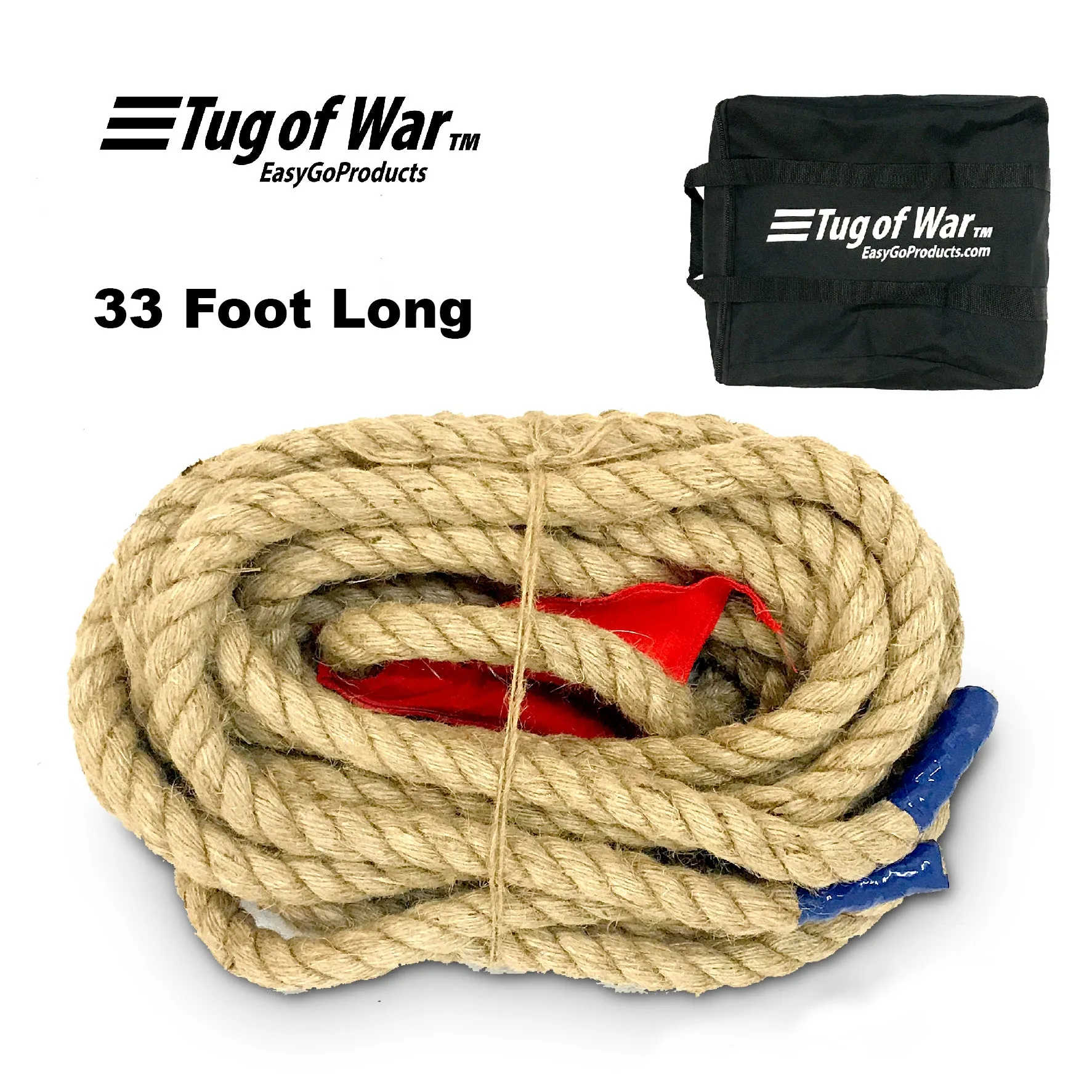 EASYGO 33 Foot TUG OF WAR ROPE WITH FLAG – KIDS and ADULTS FAMILY GAME – TEAM BUILDING – SOFT ROPE