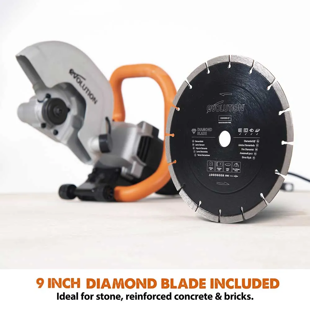 Evolution R230DCT 230mm 9" Electric Disc Cutter Concrete Saw with Diamond Blade