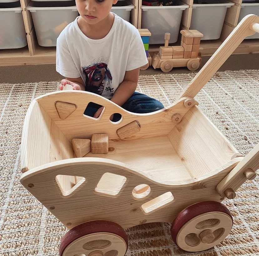 Extra Large Wooden Push Cart With Blocks