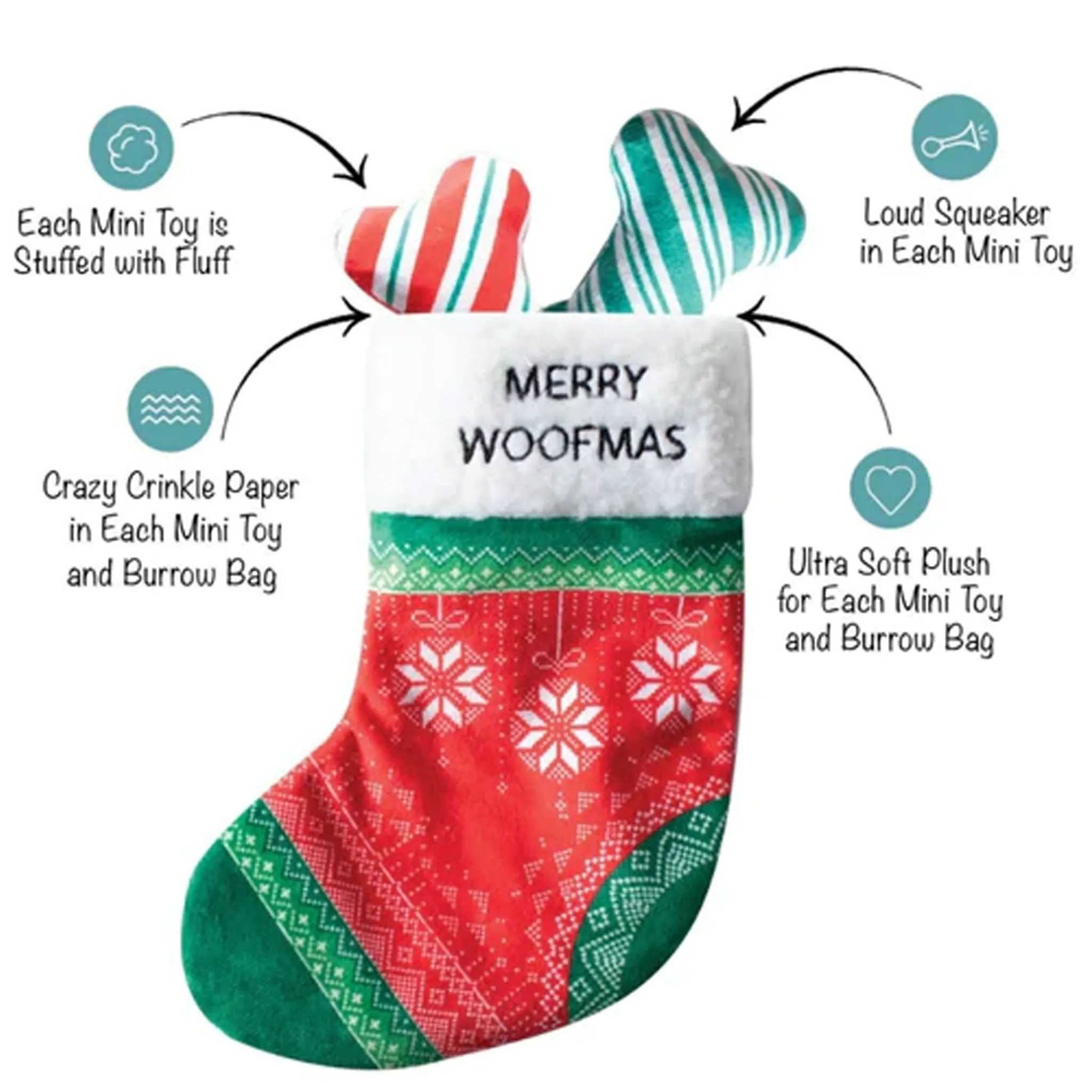 Fringe Merry Woofmas Stocking Dog Toys - 3 Pack