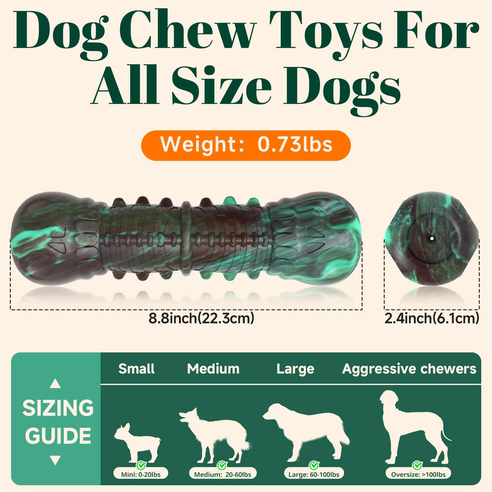 HETOO Dog Chew Toys Indestructible Dog Toys for Large Medium Breed Durable Rubber Squeaky Dog Toy for Aggressive Chewers Tough Strong Bone Dog Toy Outdoor Interactive Dog Toys Birthday Gifts Mix Green