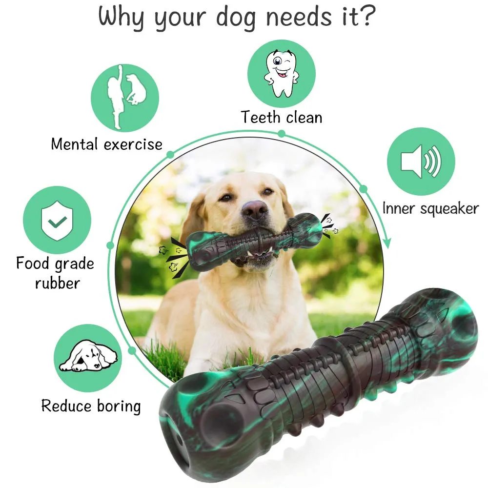 HETOO Dog Chew Toys Indestructible Dog Toys for Large Medium Breed Durable Rubber Squeaky Dog Toy for Aggressive Chewers Tough Strong Bone Dog Toy Outdoor Interactive Dog Toys Birthday Gifts Mix Green