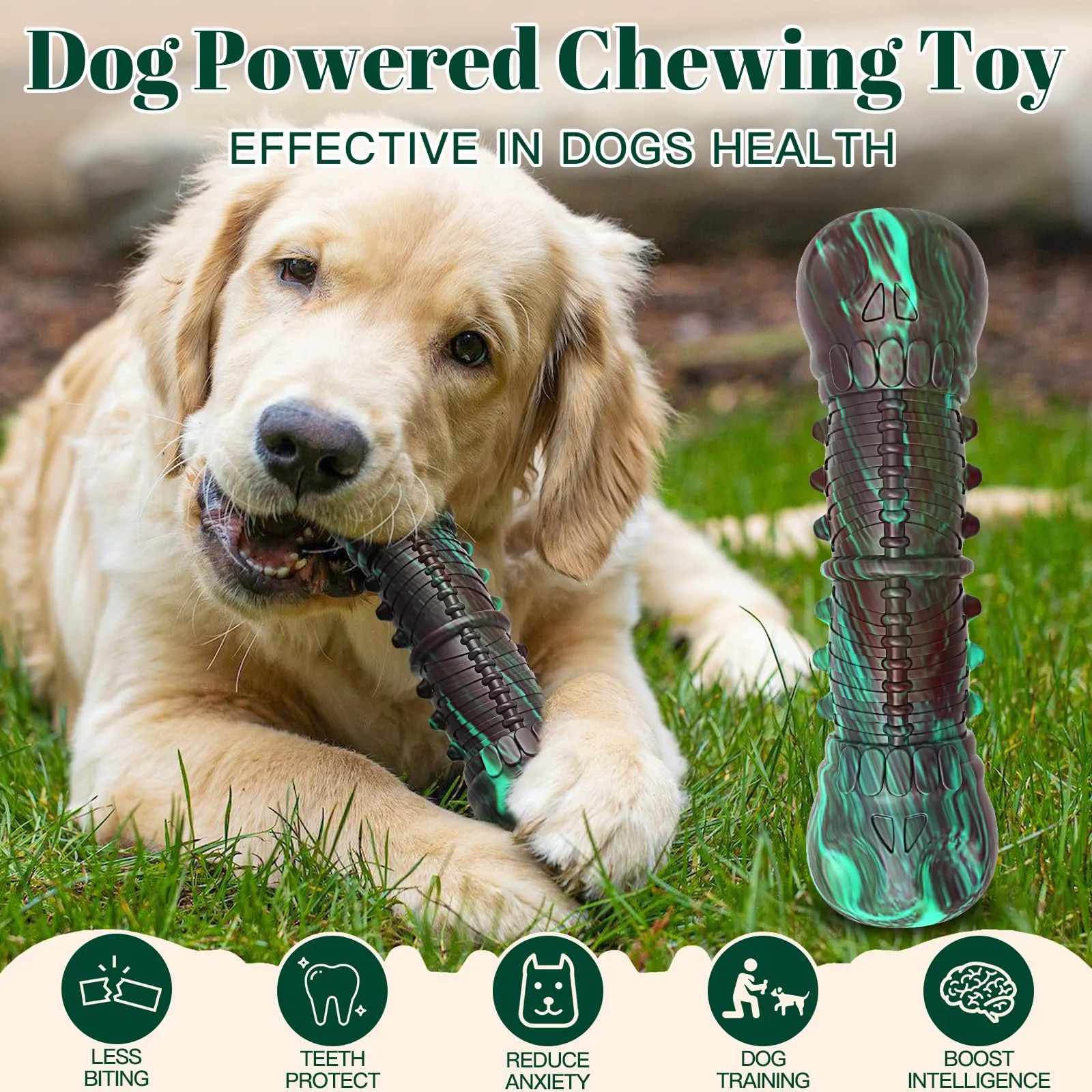 HETOO Dog Chew Toys Indestructible Dog Toys for Large Medium Breed Durable Rubber Squeaky Dog Toy for Aggressive Chewers Tough Strong Bone Dog Toy Outdoor Interactive Dog Toys Birthday Gifts Mix Green