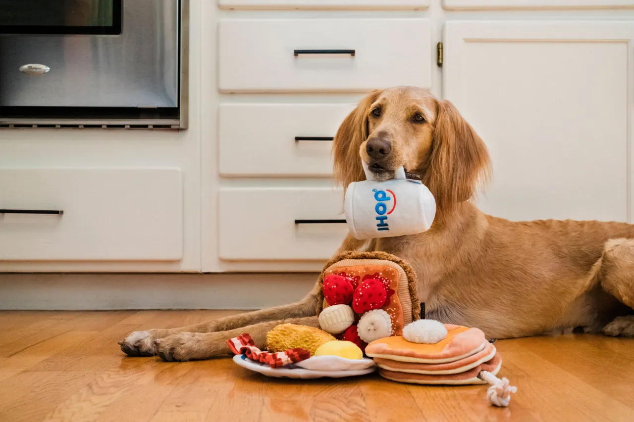 IHOP x P.L.A.Y. Squeaky Plush Dog toys, Thick 'N Fluffy French Toast