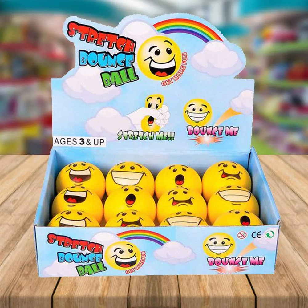 Kicko Emoji Pull and Stretch Bounce Balls - 24 Pack - Assorted Smiling Faces - High