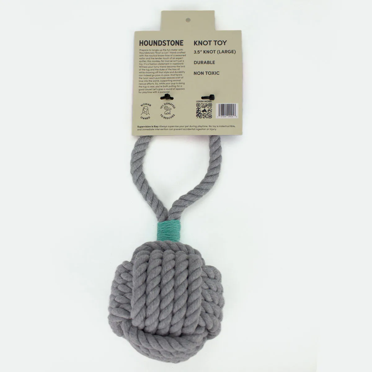 Large Monkey Fist Durable Dog Toy - Grey - Cotton Rope with Handle for Interactive Play and Exercise