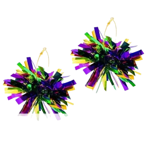 Mardi Gras Tinsel Ball Earrings