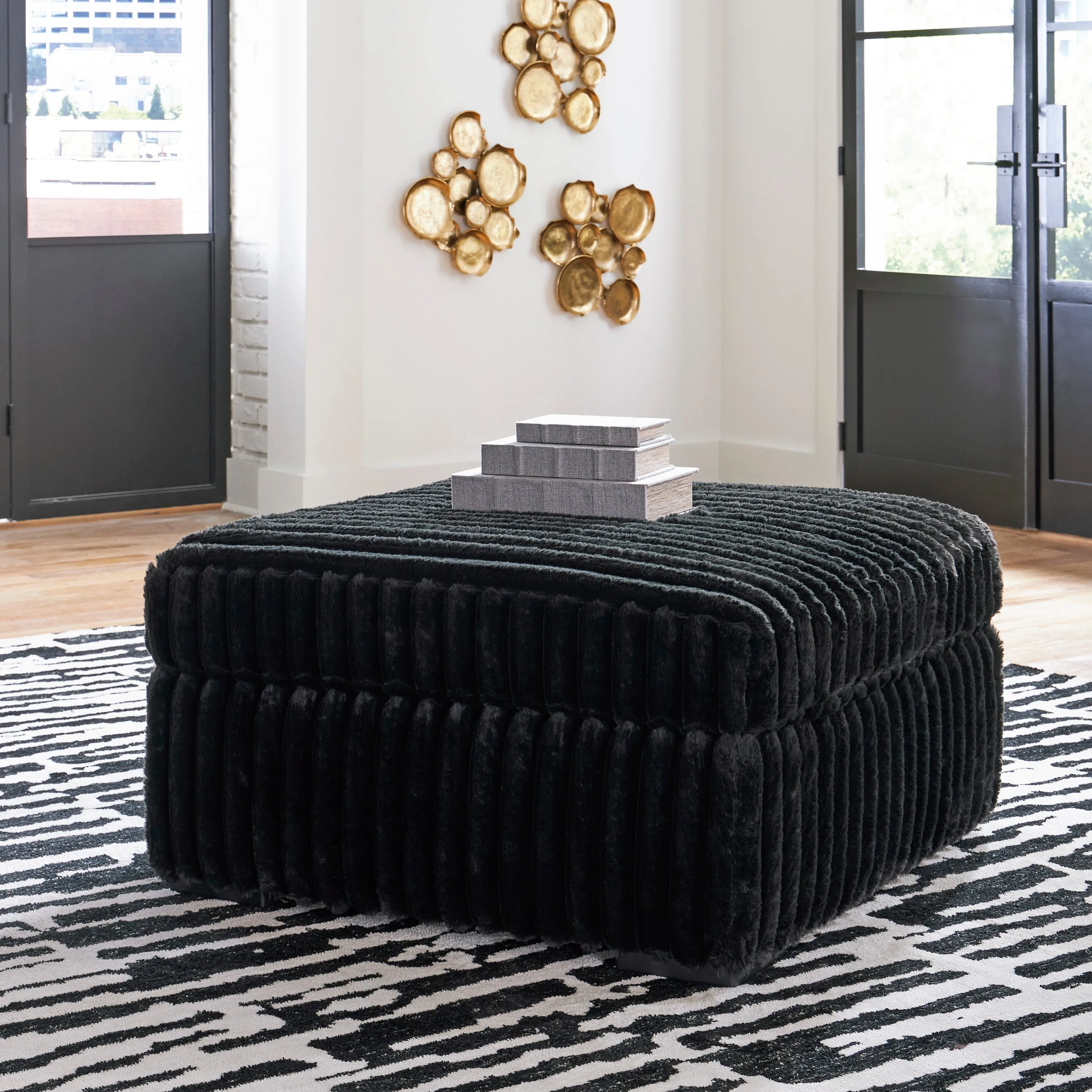 Midnight-Madness Onyx RAF Chase Sectional and Ottoman