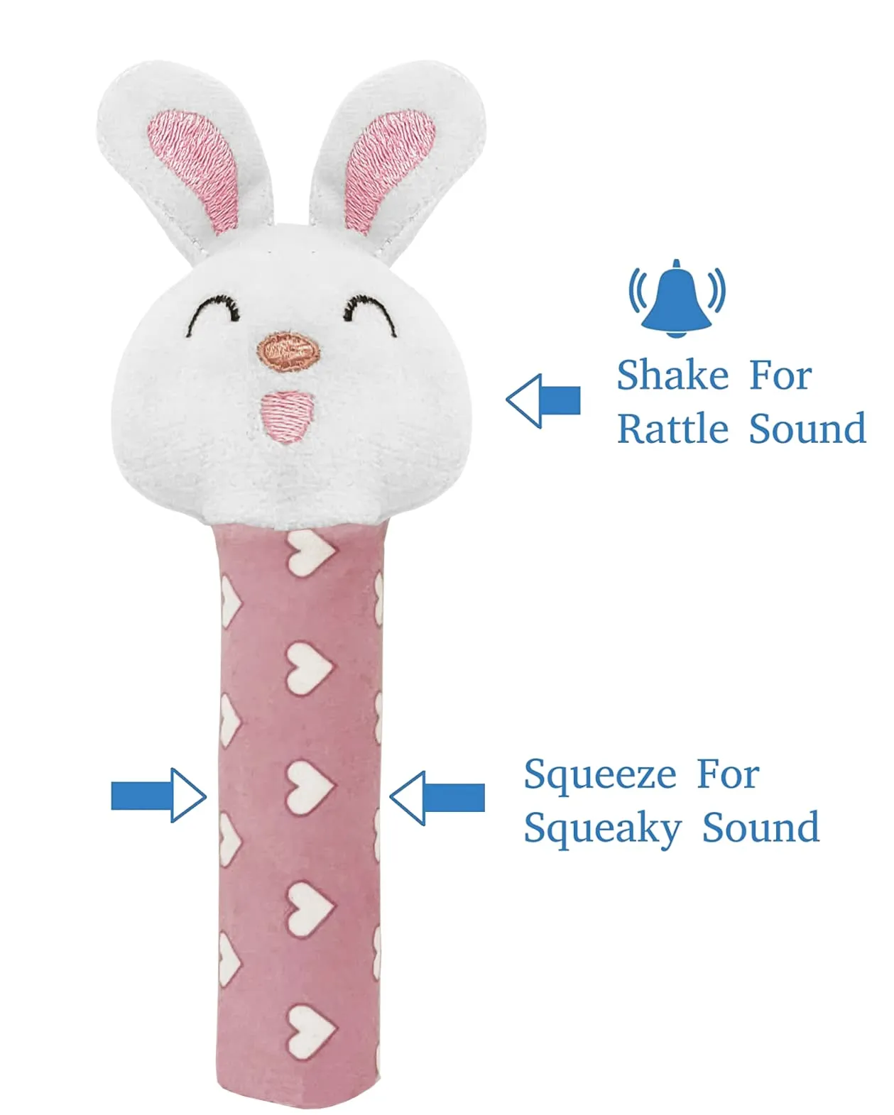 Pikipo Bunny Face Rattle Soft Toy(Plush) For Baby with Squeeze Handle for Squeaky Sound (Pink)