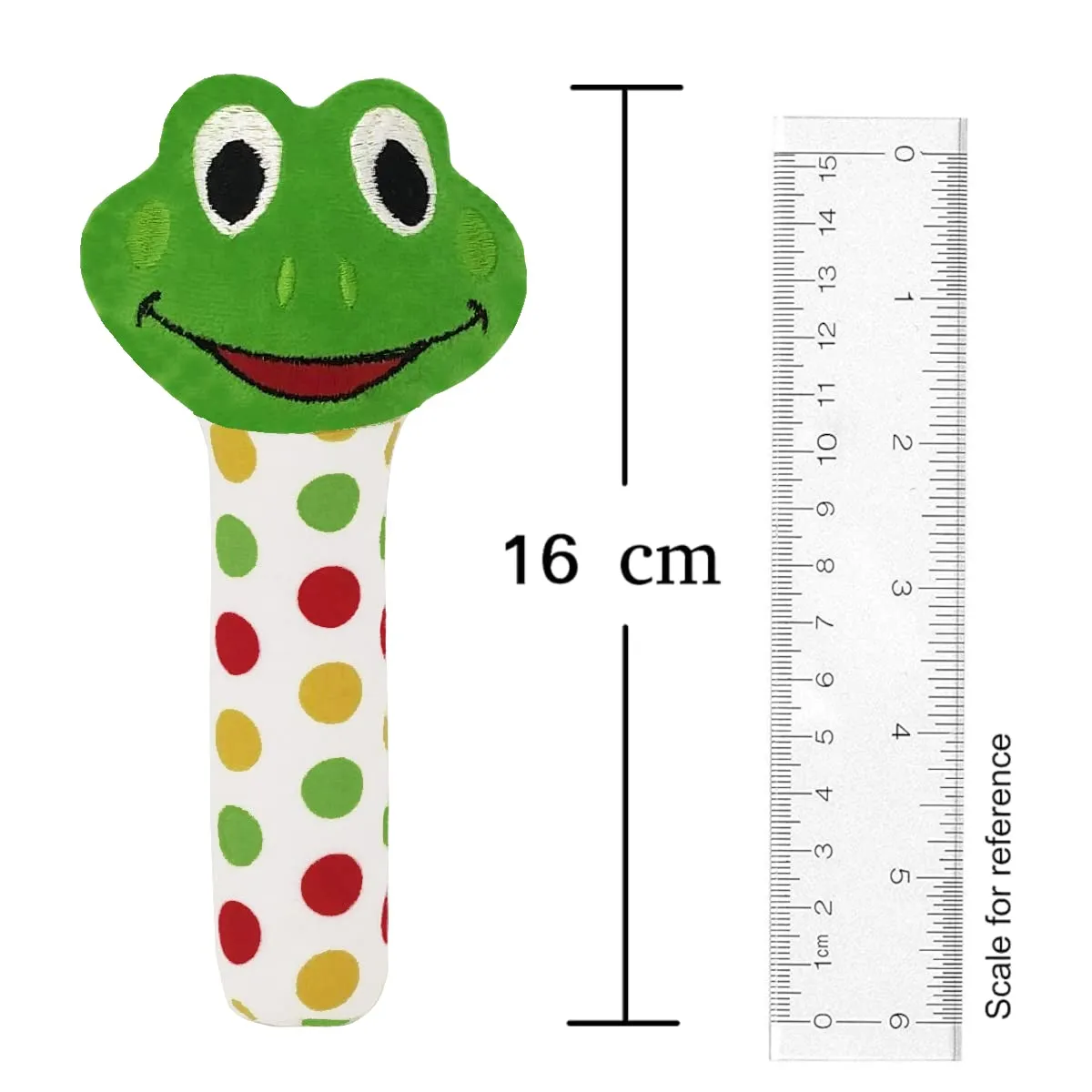 Pikipo Froggy Face Rattle Soft Toy with Squeeze Handle for Squeaky Sound (Green)