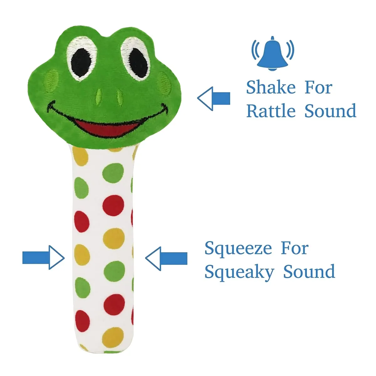 Pikipo Froggy Face Rattle Soft Toy with Squeeze Handle for Squeaky Sound (Green)