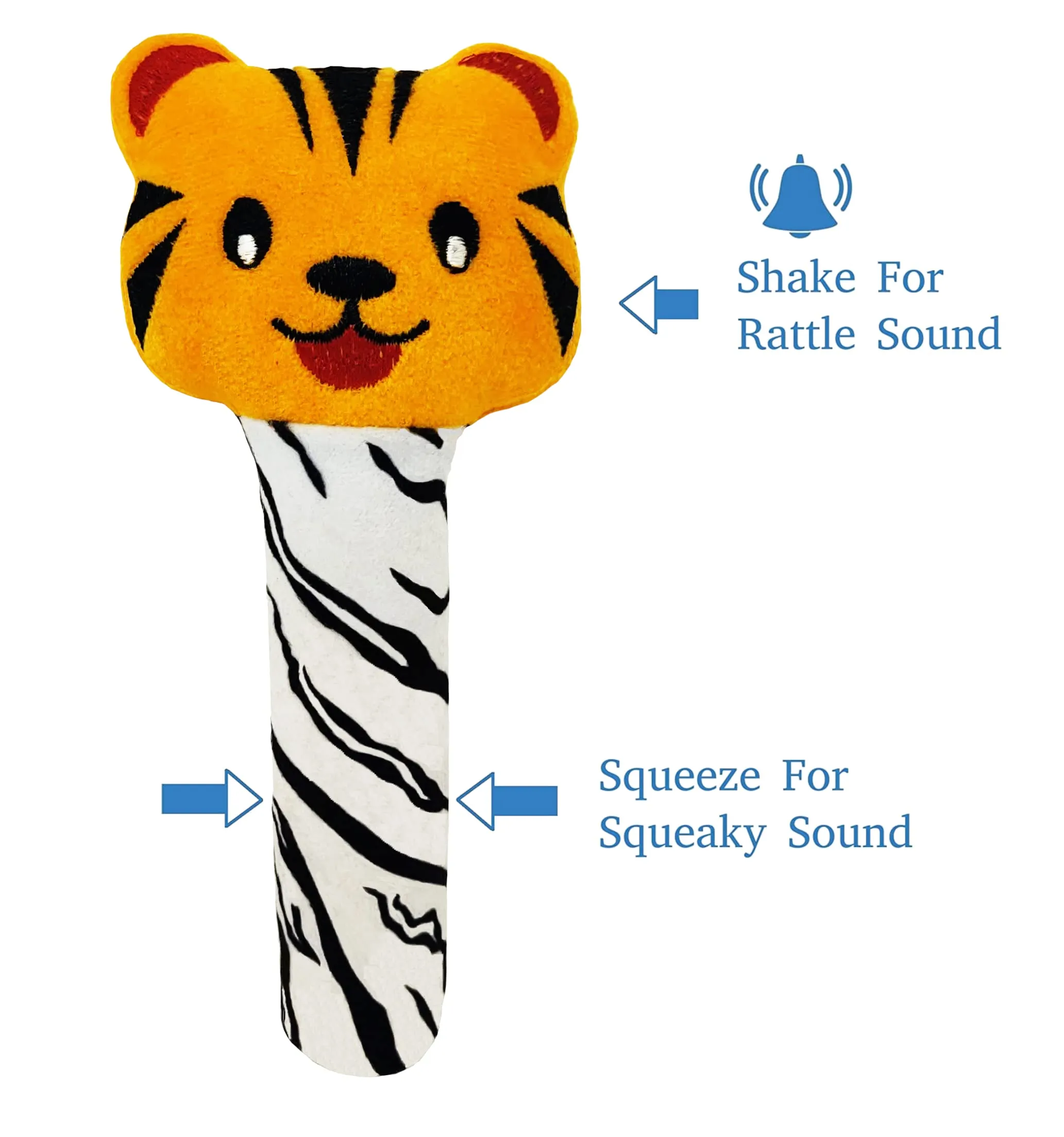 Pikipo Tiger Face Rattle Soft Toy with Squeeze Handle for Squeaky Sound (Orange)