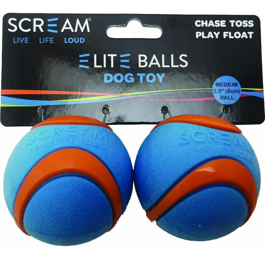 Scream Elite Ball Medium Blue and Orange Dog Toy 2 Pack^^^