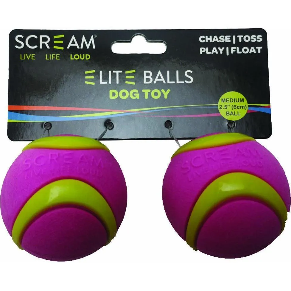 Scream Elite Ball Medium Green and Pink Dog Toy 2 Pack