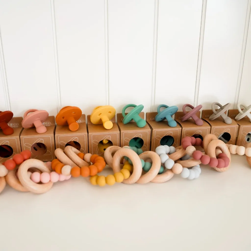 Sedona Teething Ring   Rattle - Burlwood