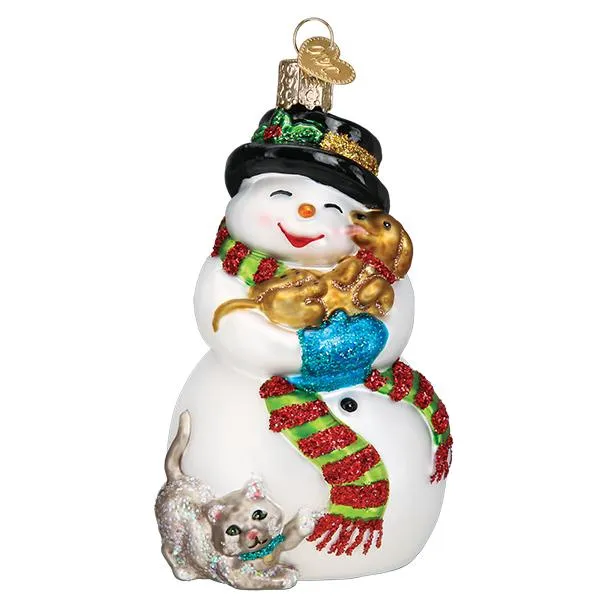 Snowman With Playful Pets