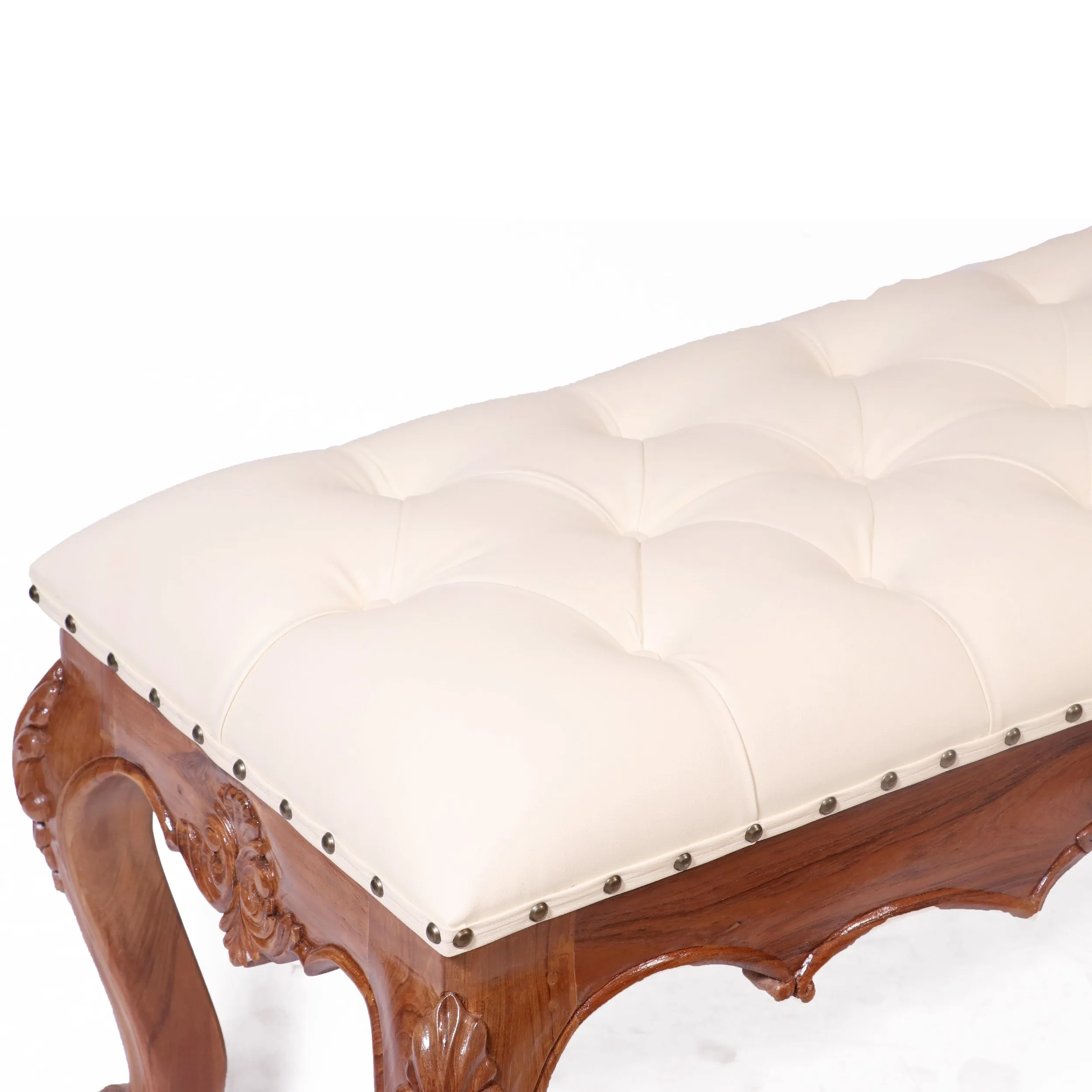 Solid Teak Royal Carved Bench with Cushion