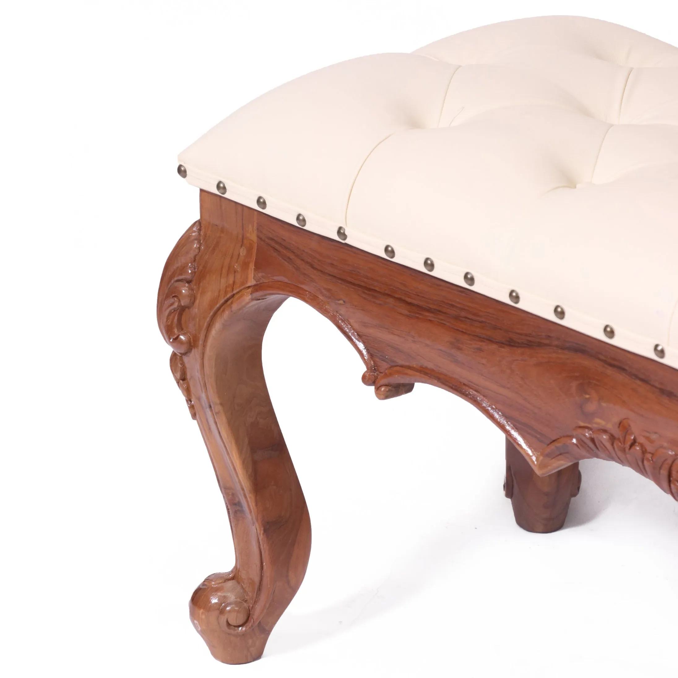 Solid Teak Royal Carved Bench with Cushion