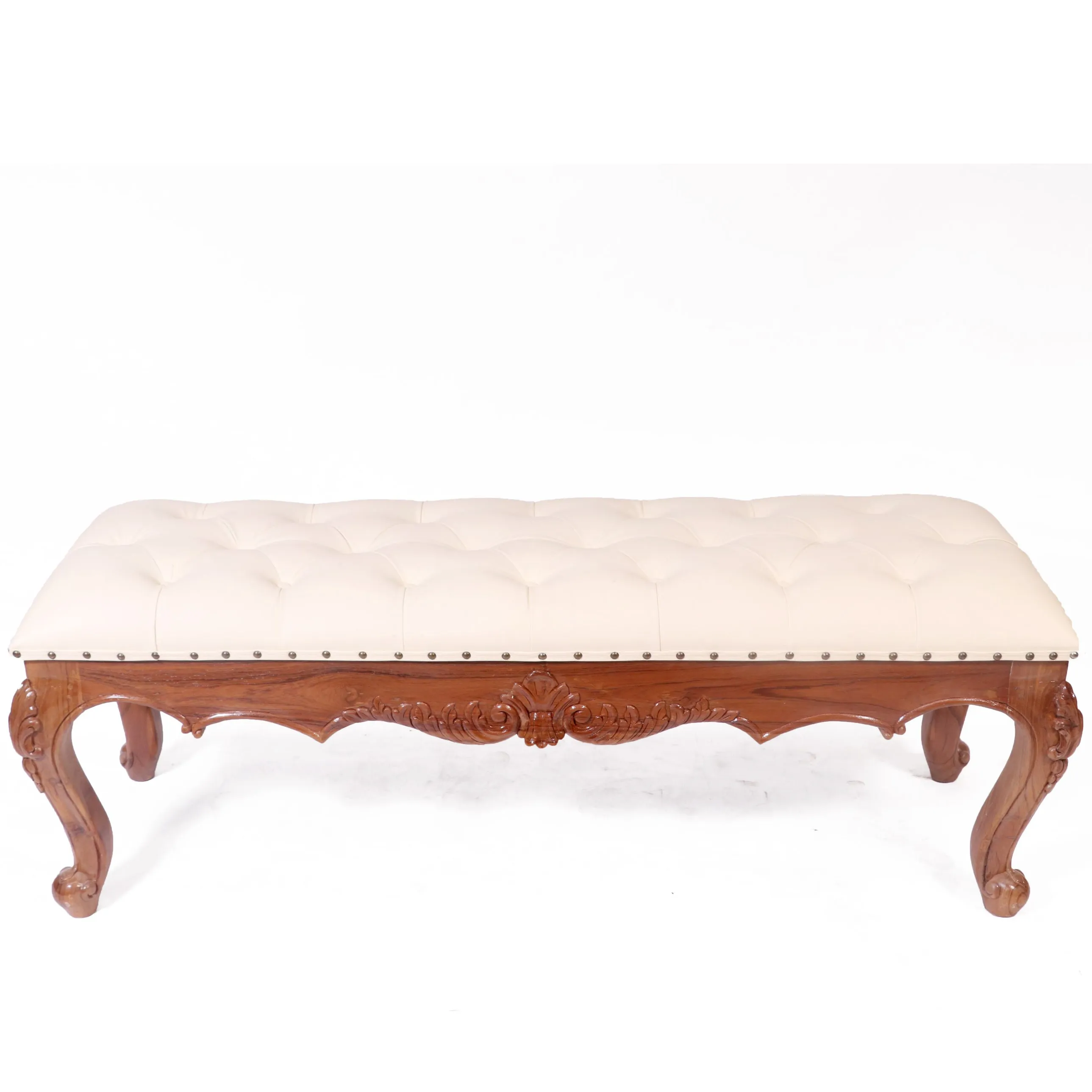 Solid Teak Royal Carved Bench with Cushion