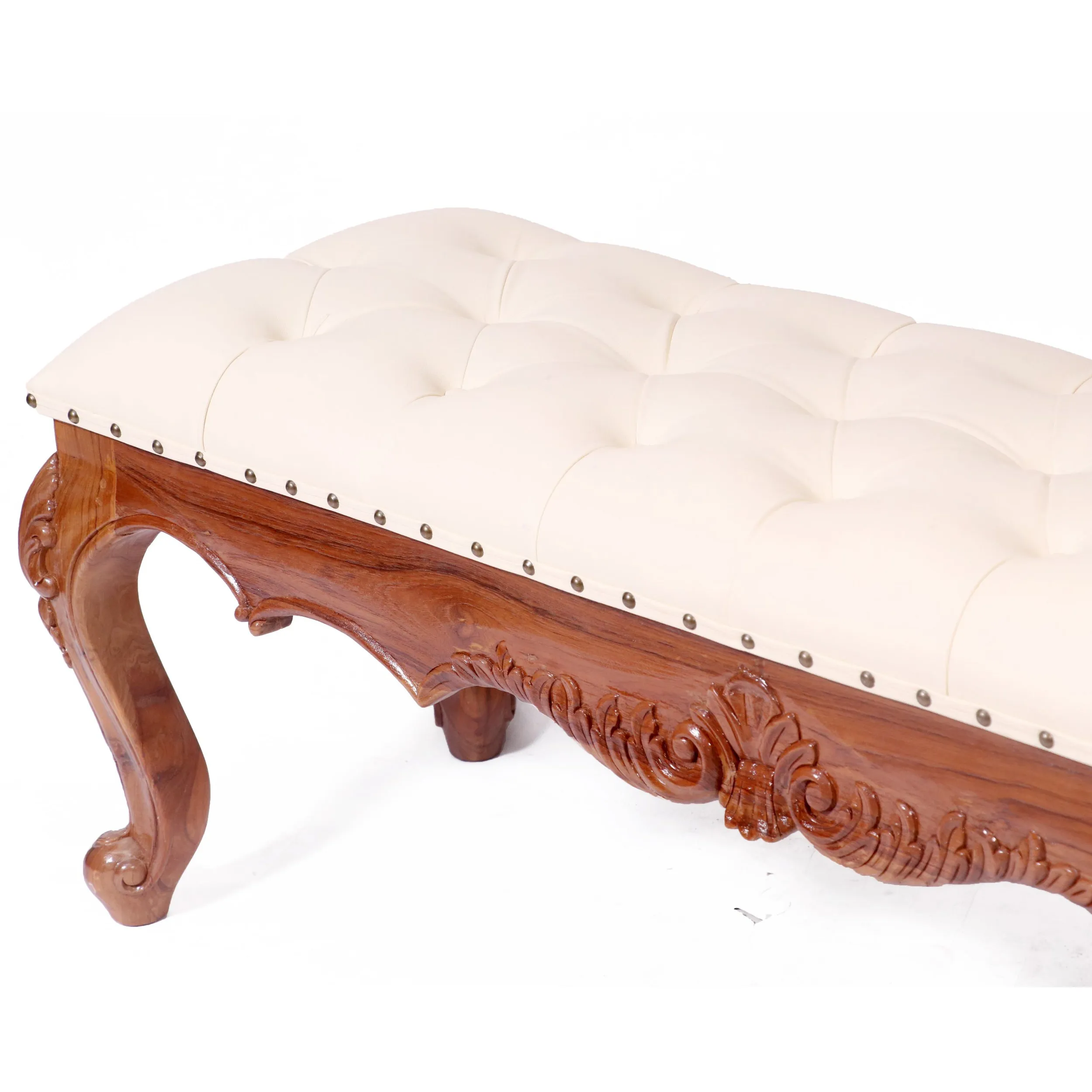 Solid Teak Royal Carved Bench with Cushion