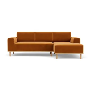 Vilmar Velvet Right Chaise Sofa (Oak, Matt Amber)