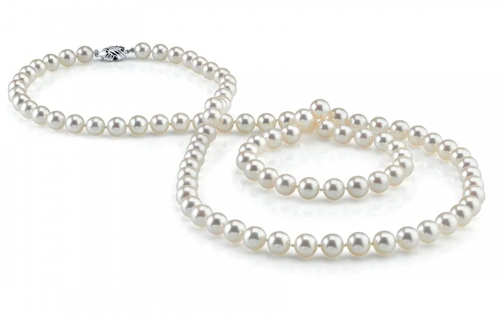 White Japanese Akoya Opera Length Pearl Necklace, 8.0-8.5mm