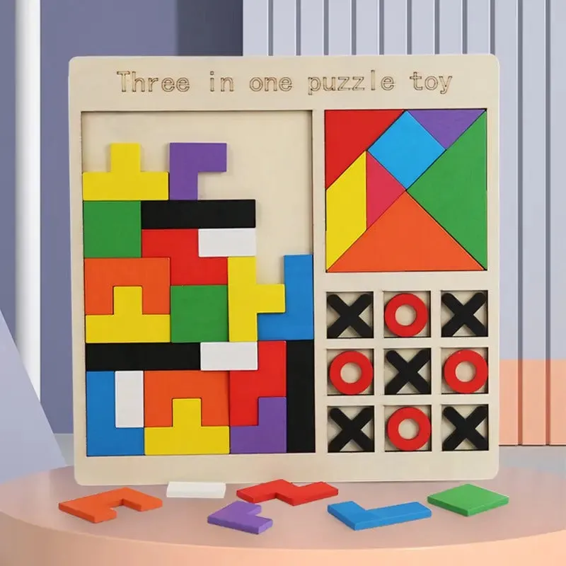 Wooden Brainteasers Tangram and Tic Tac Toe Puzzle Board - 287