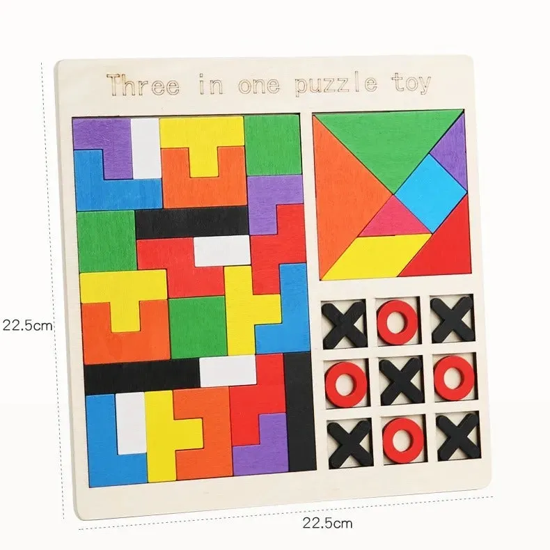 Wooden Brainteasers Tangram and Tic Tac Toe Puzzle Board - 287