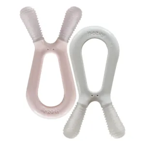 zoli baby bunny teether 2pk - blush/ash