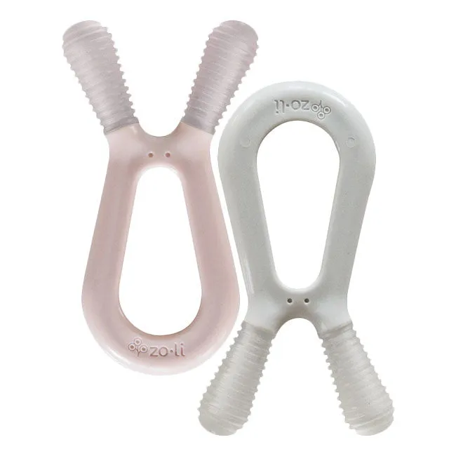 zoli baby bunny teether 2pk - blush/ash